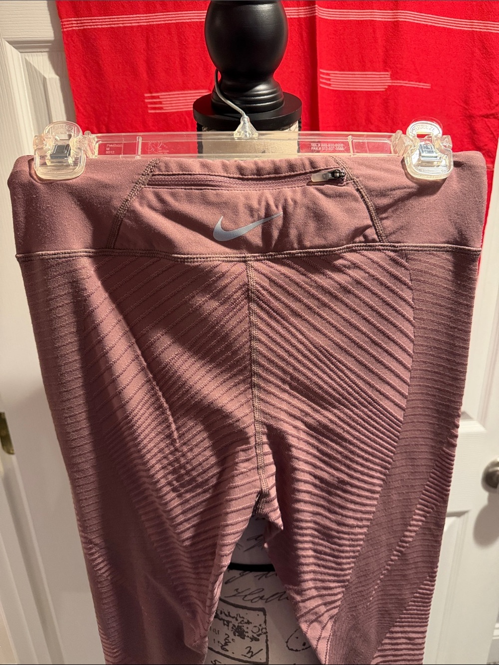 Nike Dri Fit Mauve Ribbed Leggings with Reflective Swoosh